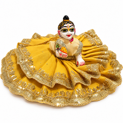 Jogan Meera Double Frill Golden Heavy Diwali Net Poshak for Laddu Gopal