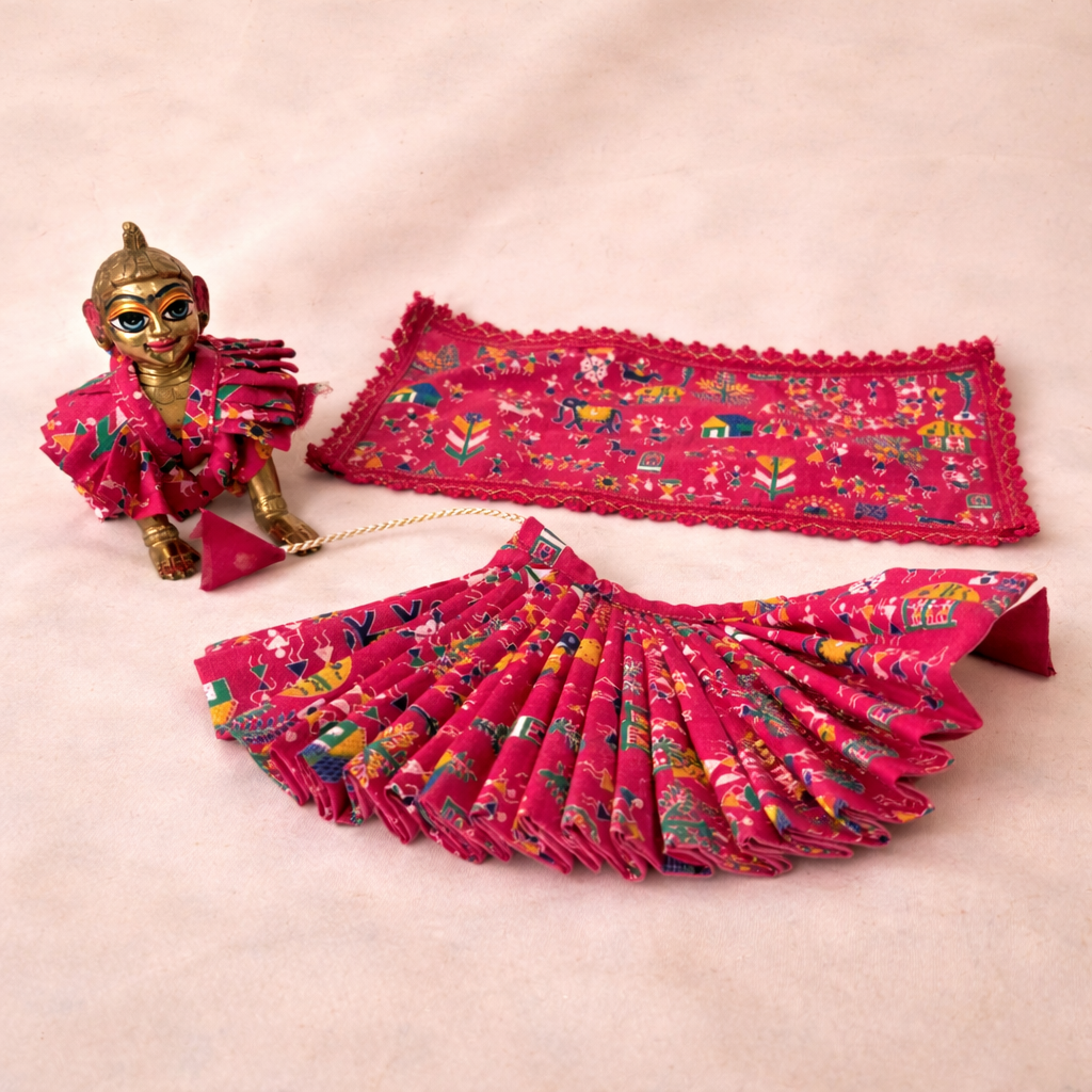 Jogan Meera Pink Multi Print Cotton Poshak for Radha Rani