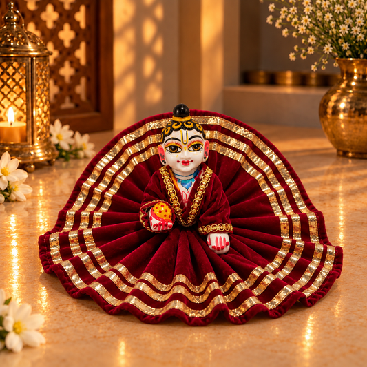 Jogan Meera Red Daily Wear Gotta Velvet Poshak With Blouse for Laddu Gopal