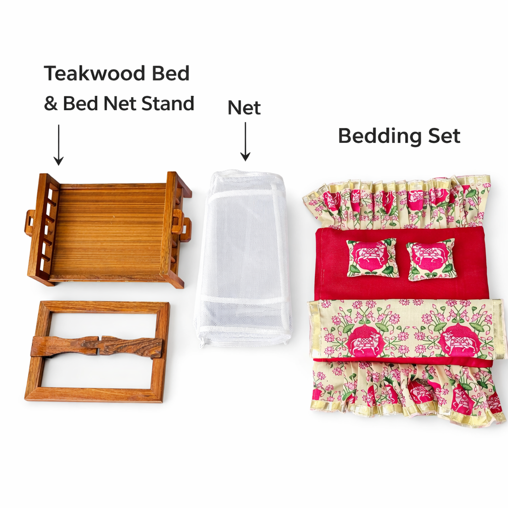 Jogan Meera Macchardani Bed with Gadda Set Shayan Seva Combo (Foldable Stand)