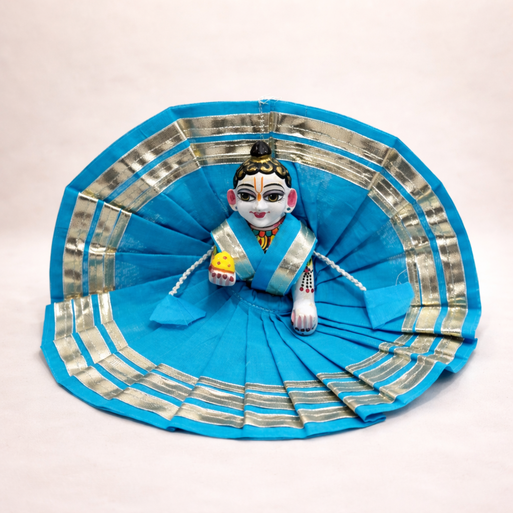 Jogan Meera Light Blue Daily Wear Gotta Cotton Poshak for Laddu Gopal