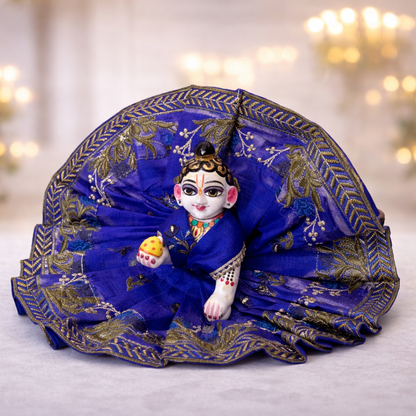 Jogan Meera Royal Blue Heavy Manipuri Embroidery Poshak for Laddu Gopal