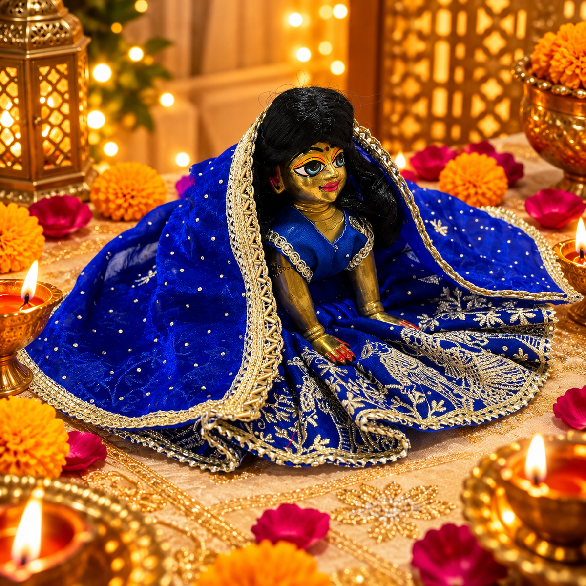 Jogan Meera Dark-blue Heavy Diwali Raja Rani Poshak for Radha Rani Ji