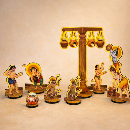 Jogan Meera Makhan Chor Krishna MDF Jhanki Stand Set