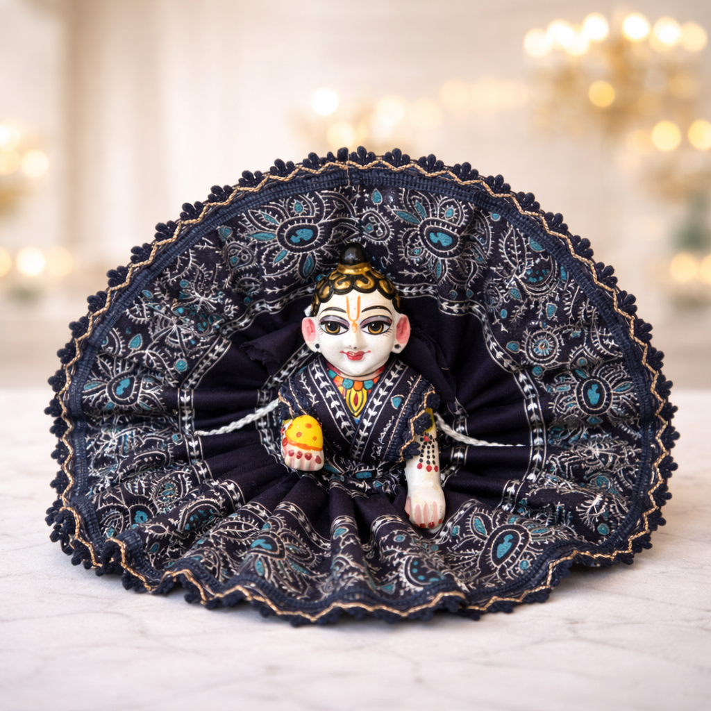 Jogan Meera Dark Blue Cotton Print Poshak for Laddu Gopal