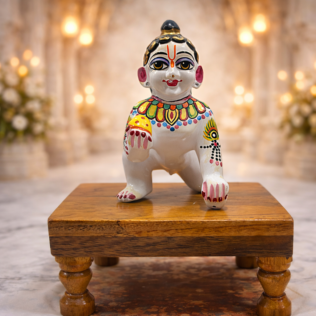 Jogan Meera Chokor Sagwan Wood Choki for Thakurji Seva (6x6x2.5 Inch)