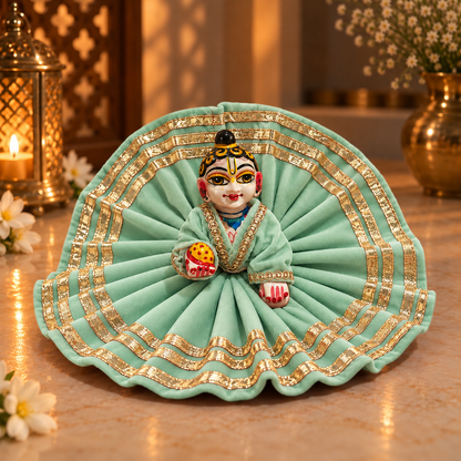 Jogan Meera Mint Grean Daily Wear Gotta Velvet Poshak With Blouse for Laddu Gopal