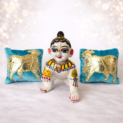 Jogan Meera Blue Cow Pillow Pair for Laddu Gopal Seva