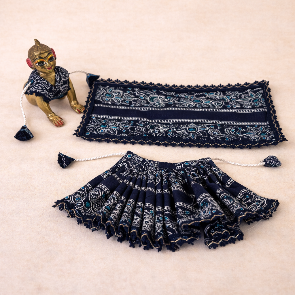 Jogan Meera Dark Blue Cotton Print Poshak for Radha Rani