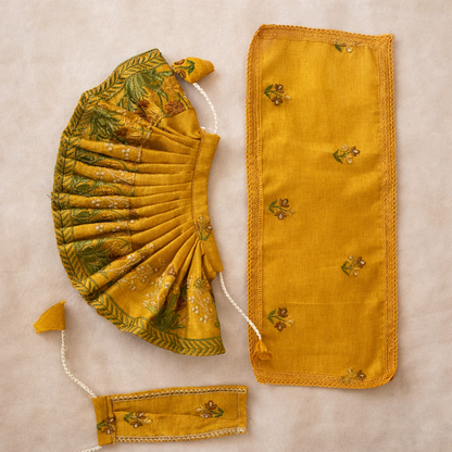 Jogan Meera Yellow Heavy Manipuri Embroidery Poshak for Radha Rani