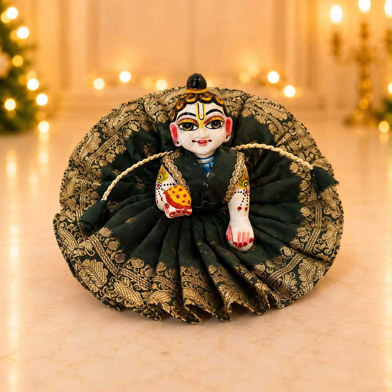 Jogan Meera Banarasi Dark Green Poshak for Laddu Gopal Ji