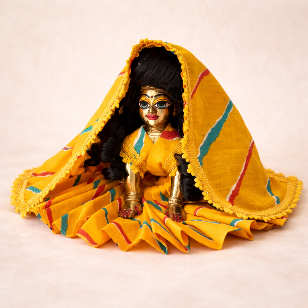 Jogan Meera Yellow Cotton Lehriya Poshak for Radha Rani