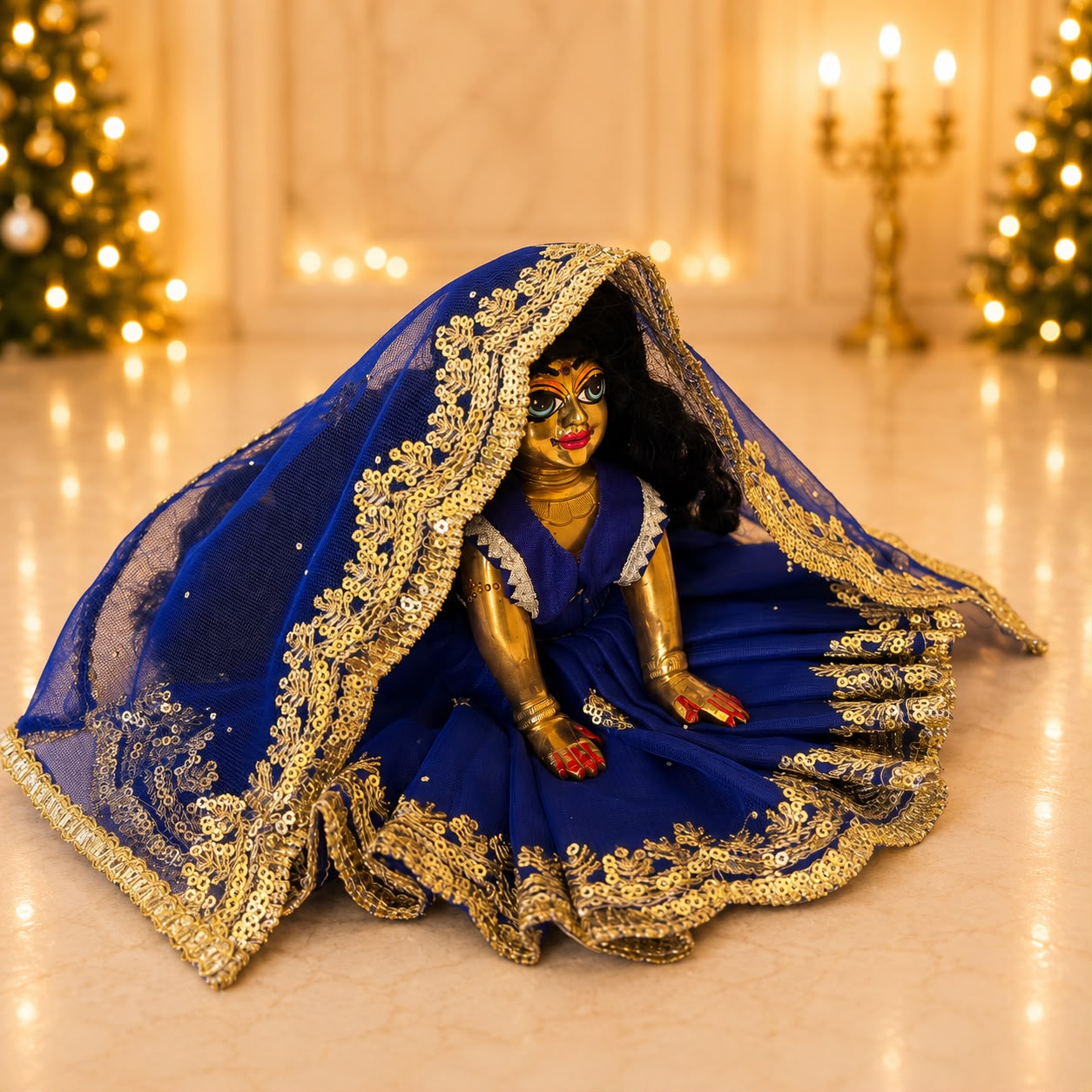 Jogan Meera Dark Blue Single Net Poshak for Radha Ju