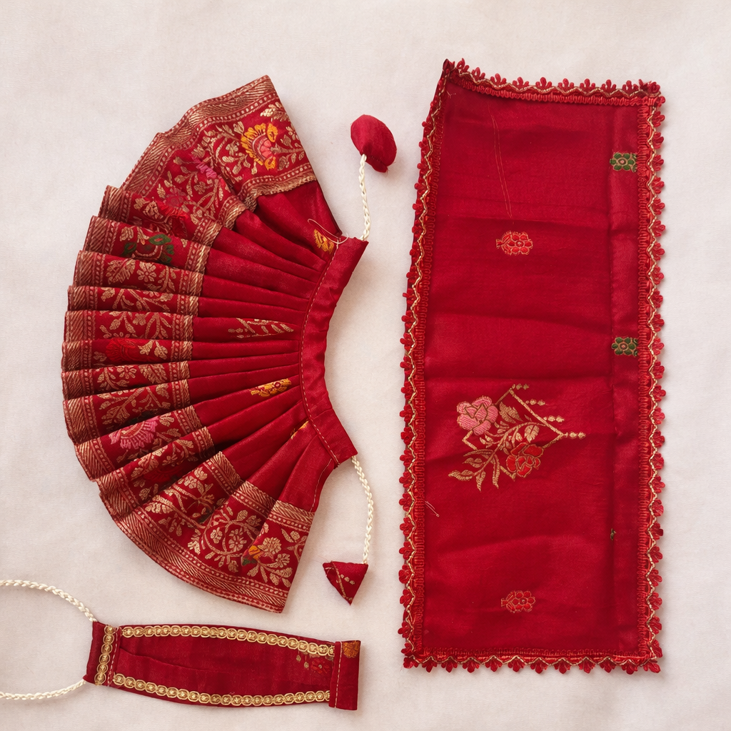 Jogan Meera Red Banarasi Fabric Poshak for Radha Rani – Festive Collection