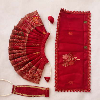 Jogan Meera Red Banarasi Fabric Poshak for Radha Rani – Festive Collection