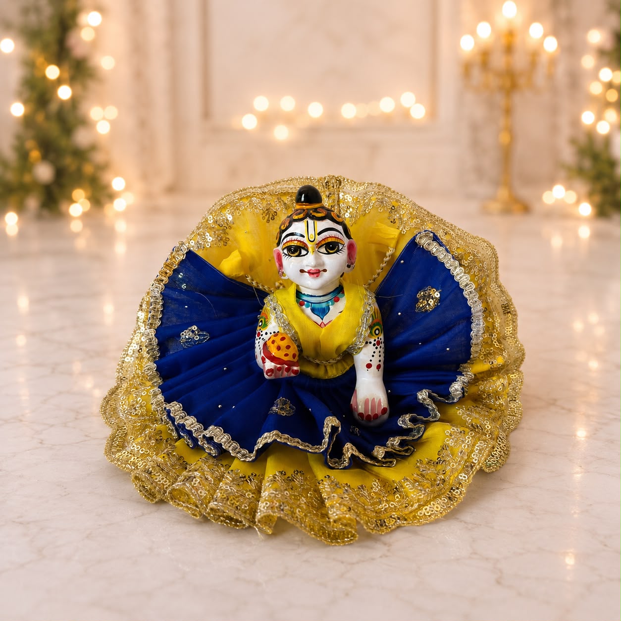 Jogan Meera Double Net Blue Yellow Poshak for Laddu Gopal Ji