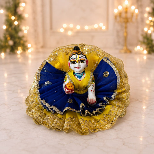 Jogan Meera Double Net Blue Yellow Poshak for Laddu Gopal Ji