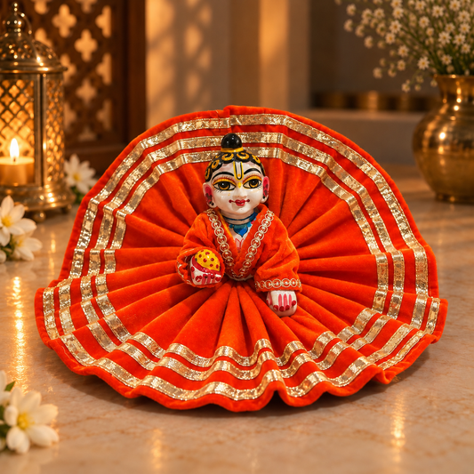 Jogan Meera Orange Daily Wear Gotta Velvet Poshak With Blouse for Laddu Gopal
