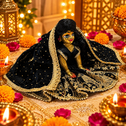 Jogan Meera Black Heavy Diwali Raja Rani Poshak for Radha Rani Ji