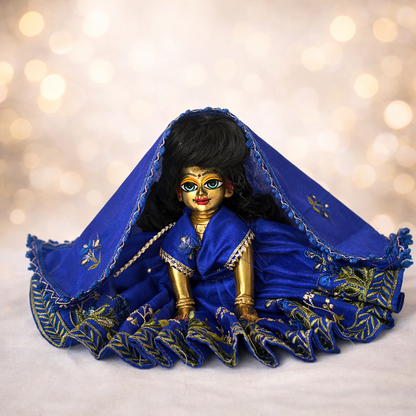 Jogan Meera Royal Blue Heavy Manipuri Embroidery Poshak for Radha Rani