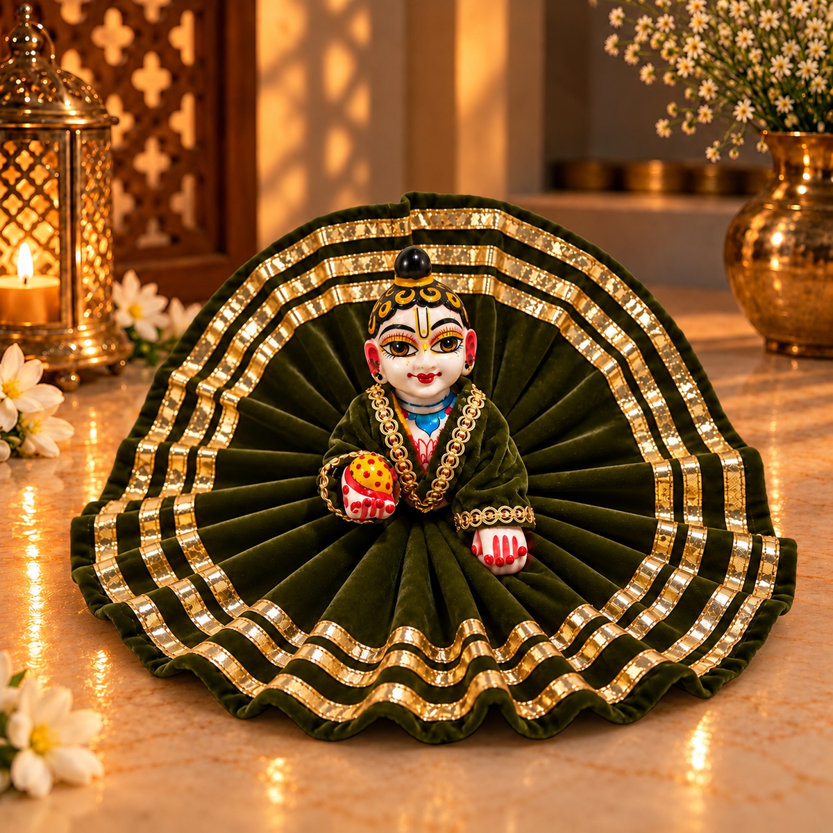 Jogan Meera Mehendi Daily Wear Gotta Velvet Poshak With Blouse for Laddu Gopal