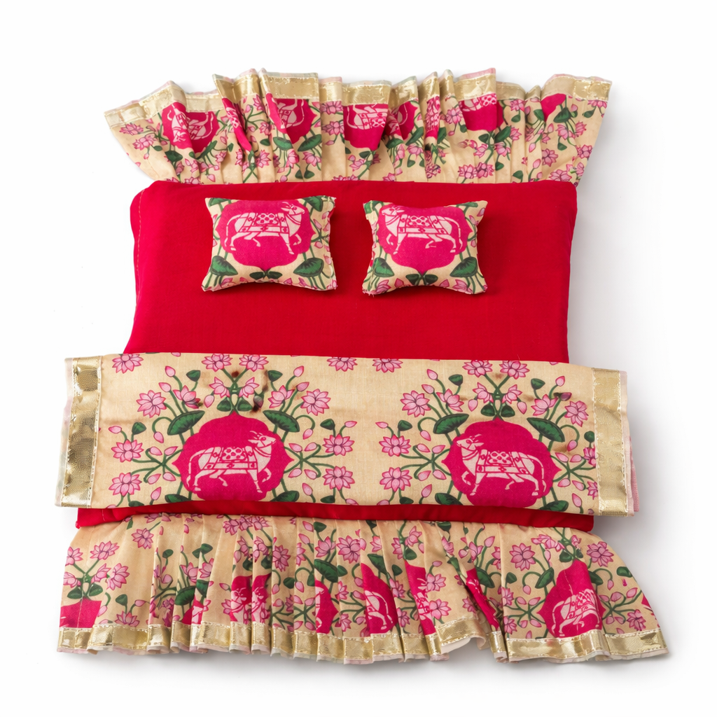 Jogan Meera Sagwan Wood Bed with Gadda Set Laddu Gopal Seva Combo