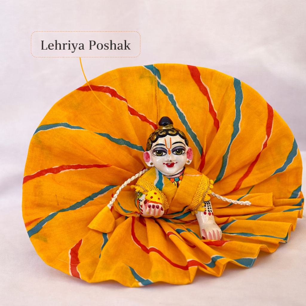 Jogan Meera Yellow Cotton Lehriya Poshak for Laddu Gopal