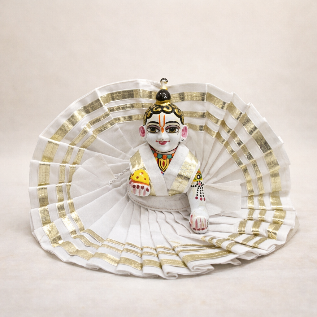 Jogan Meera White Daily Wear Gotta Cotton Poshak for Laddu Gopal