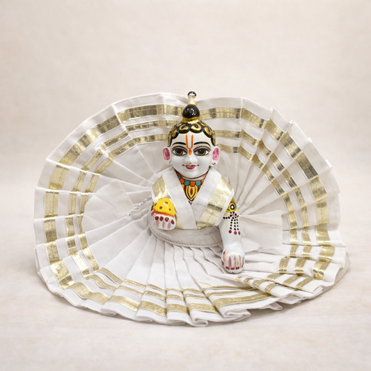 Jogan Meera White Daily Wear Gotta Cotton Poshak for Laddu Gopal