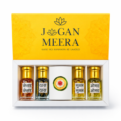 Divine Itra Seva Combo Set Gulab, Mogra, Kesar & Khas (8ml Each)