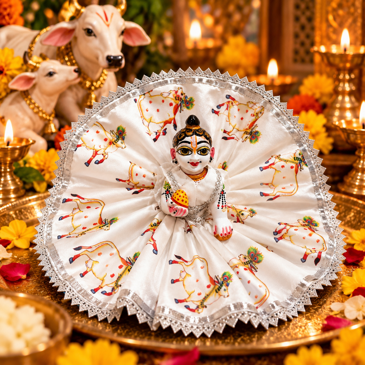 Jogan Meera Gopashtami Special White Cow Poshak for Laddu Gopal Ji