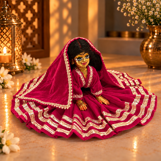 Jogan Meera Dark Pink Daily Wear Gotta Velvet Poshak With Blouse for Radha Rani