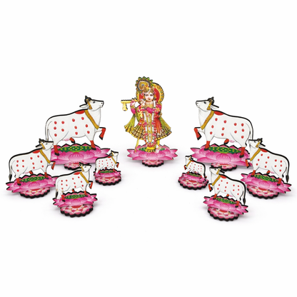 Jogan Meera Krishna with 10 Cows MDF Jhanki Stand Set