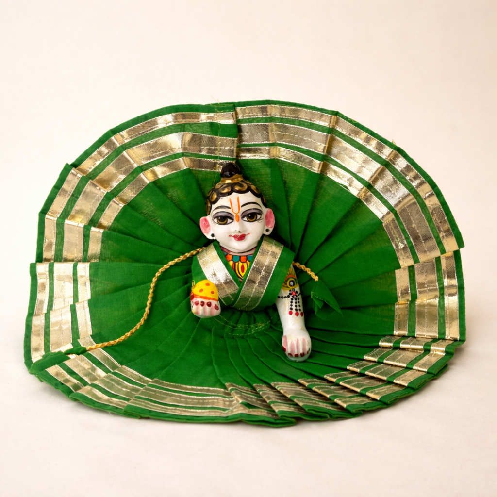 Jogan Meera Dark Green Daily Wear Gotta Cotton Poshak for Laddu Gopal