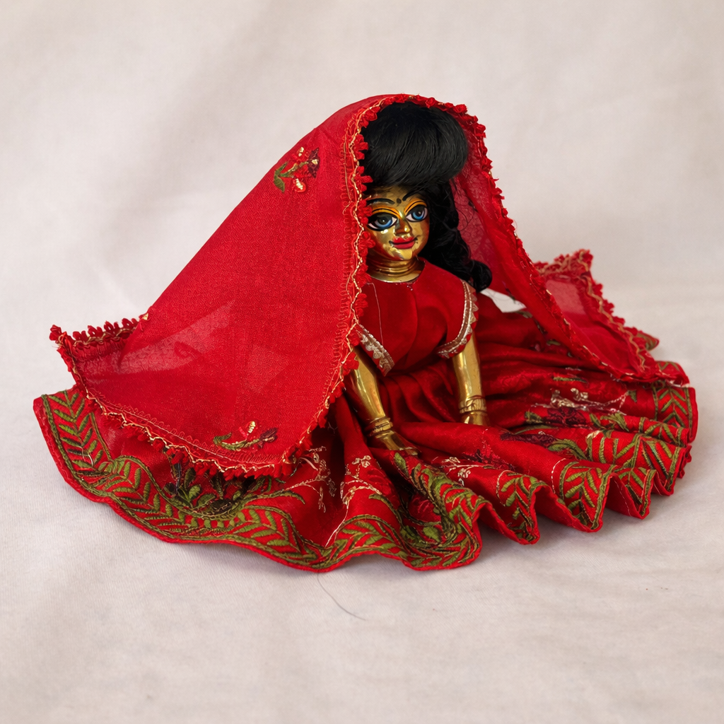 Jogan Meera Red Heavy Manipuri Embroidery Poshak for Radha Rani