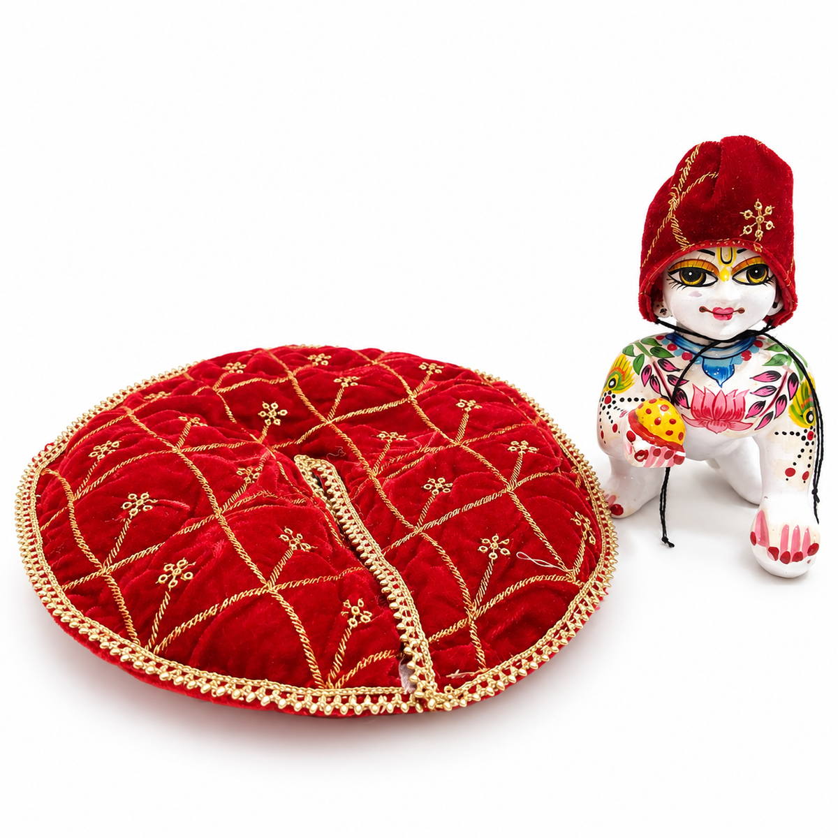 Jogan Meera Winter Red Fargul Dress With Topa for Laddu Gopal Ji and Radha Ji