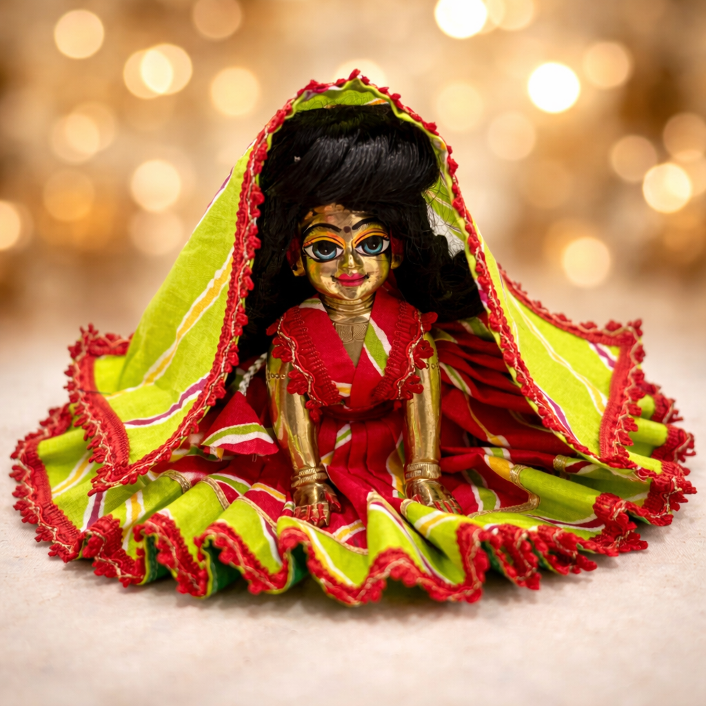 Jogan Meera Cotton Lehriya Poshak for radha ji– Green & Red for Radha Rani