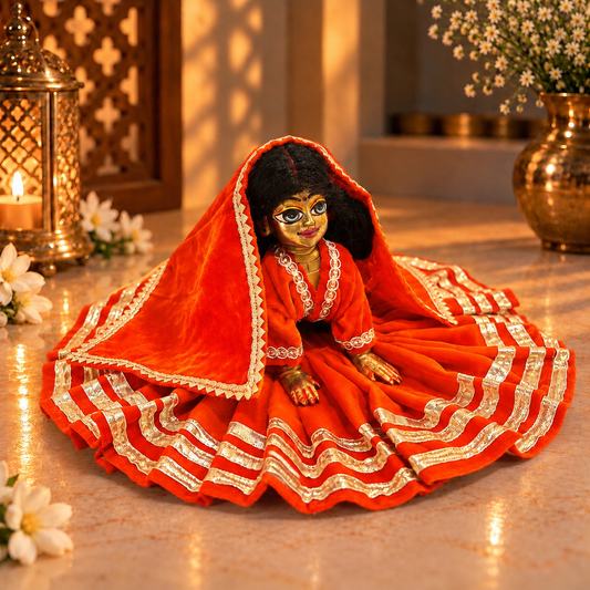 Jogan Meera Orange Daily Wear Gotta Velvet Poshak With Blouse for Radha Rani