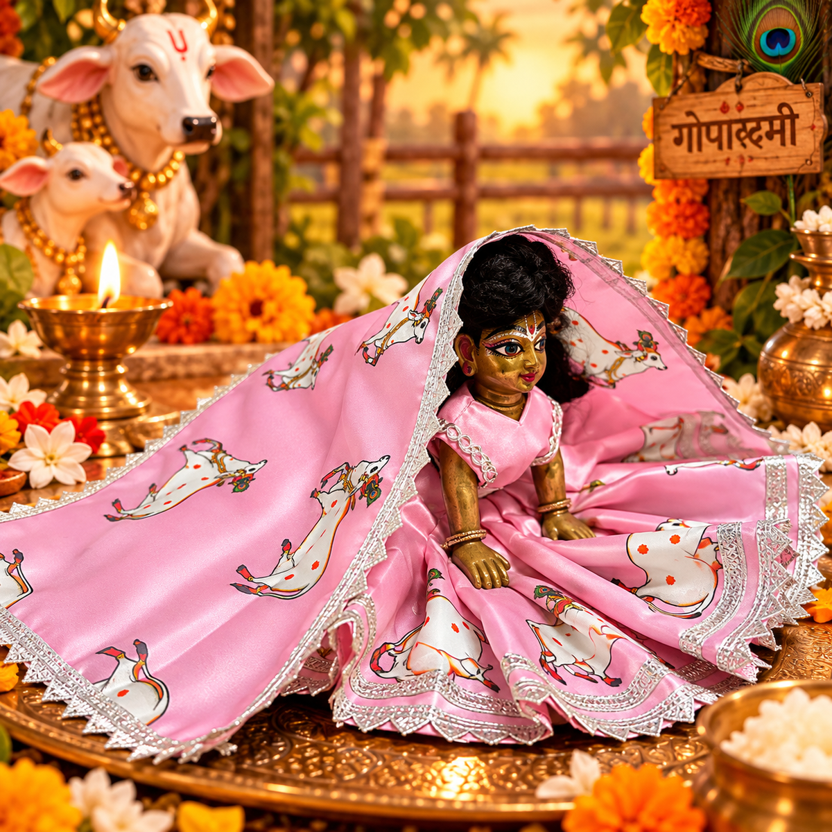 Jogan Meera Gopashtami Special Light-Pink Cow Poshak for Radha Rani Ji