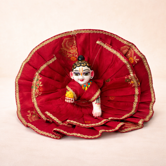 Jogan Meera Double Frill Red Banarasi Poshak for Laddu Gopal