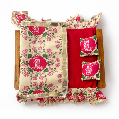 Jogan Meera Sagwan Wood Bed with Gadda Set Laddu Gopal Seva Combo