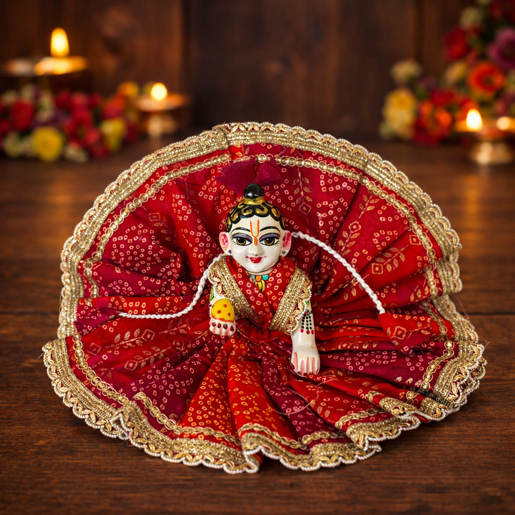 Jogan Meera Red Bandhani Print Poshak for Laddu Gopal