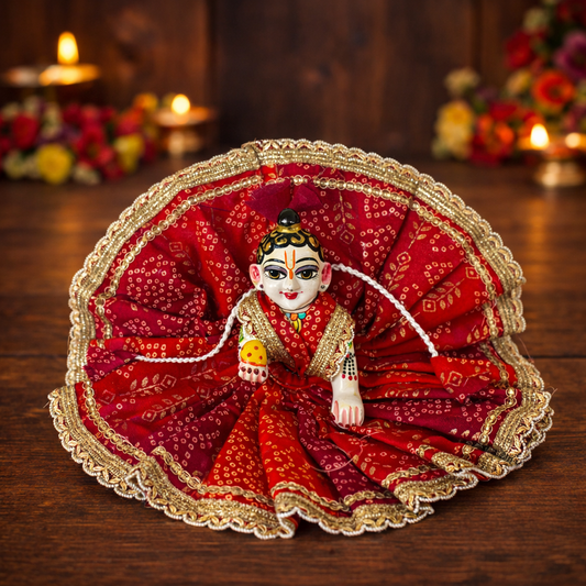 Jogan Meera Red Bandhani Print Poshak for Laddu Gopal