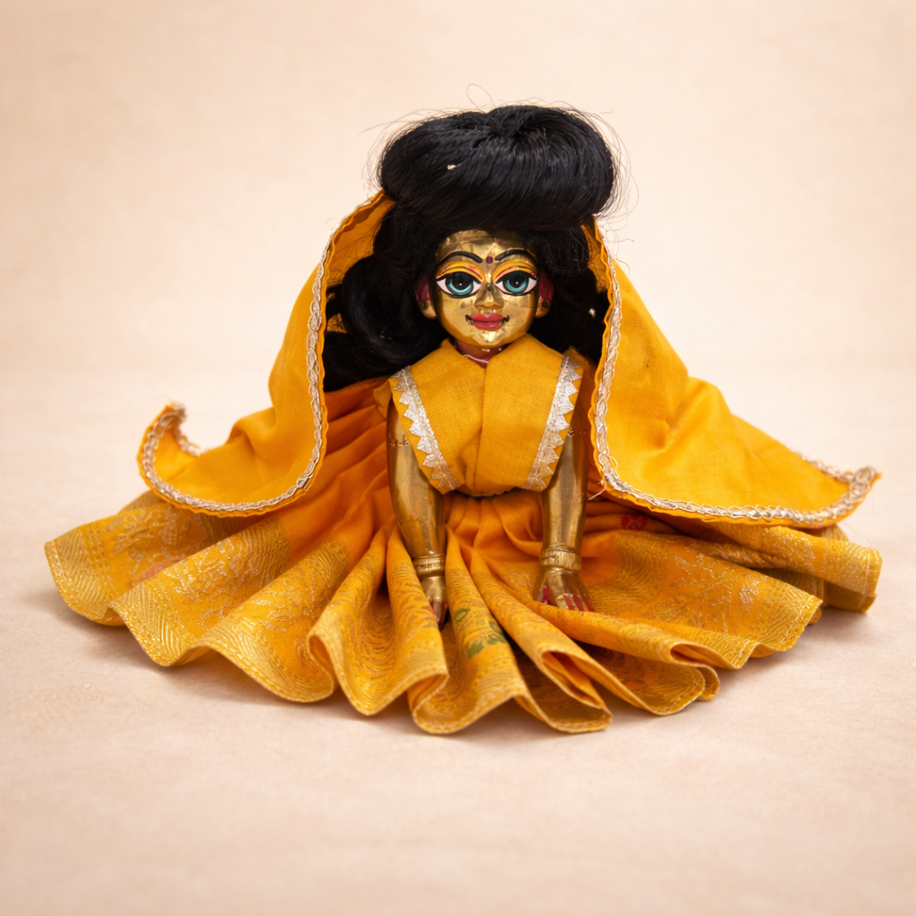 Jogan Meera Yellow Banarasi Fabric Poshak for Radha Rani