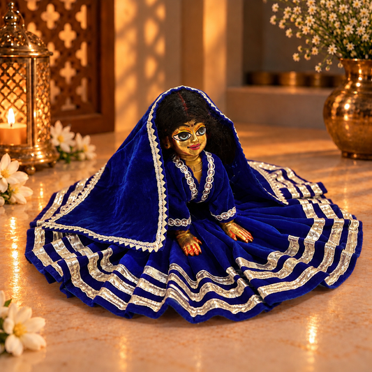 Jogan Meera Royal Blue Daily Wear Gotta Velvet Poshak With Blouse for Radha Rani