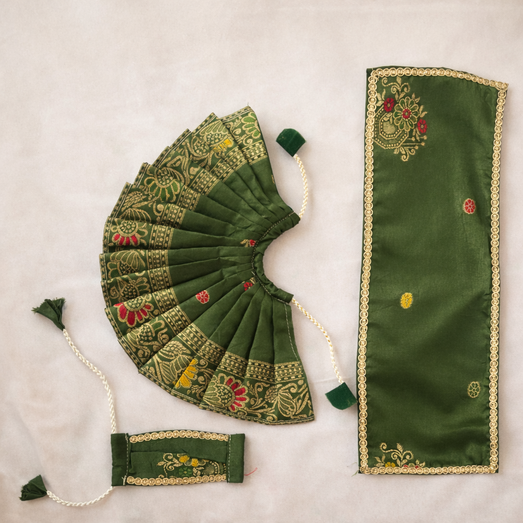 Jogan Meera Green Banarasi Fabric Poshak for Radha Rani – Festive Collection