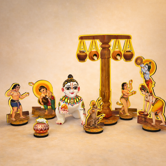 Jogan Meera Makhan Chor Krishna MDF Jhanki Stand Set