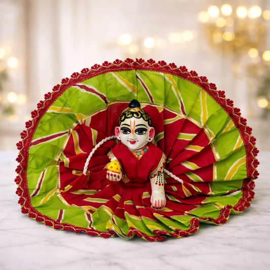 Jogan Meera Cotton Lehriya Poshak – Green & Red