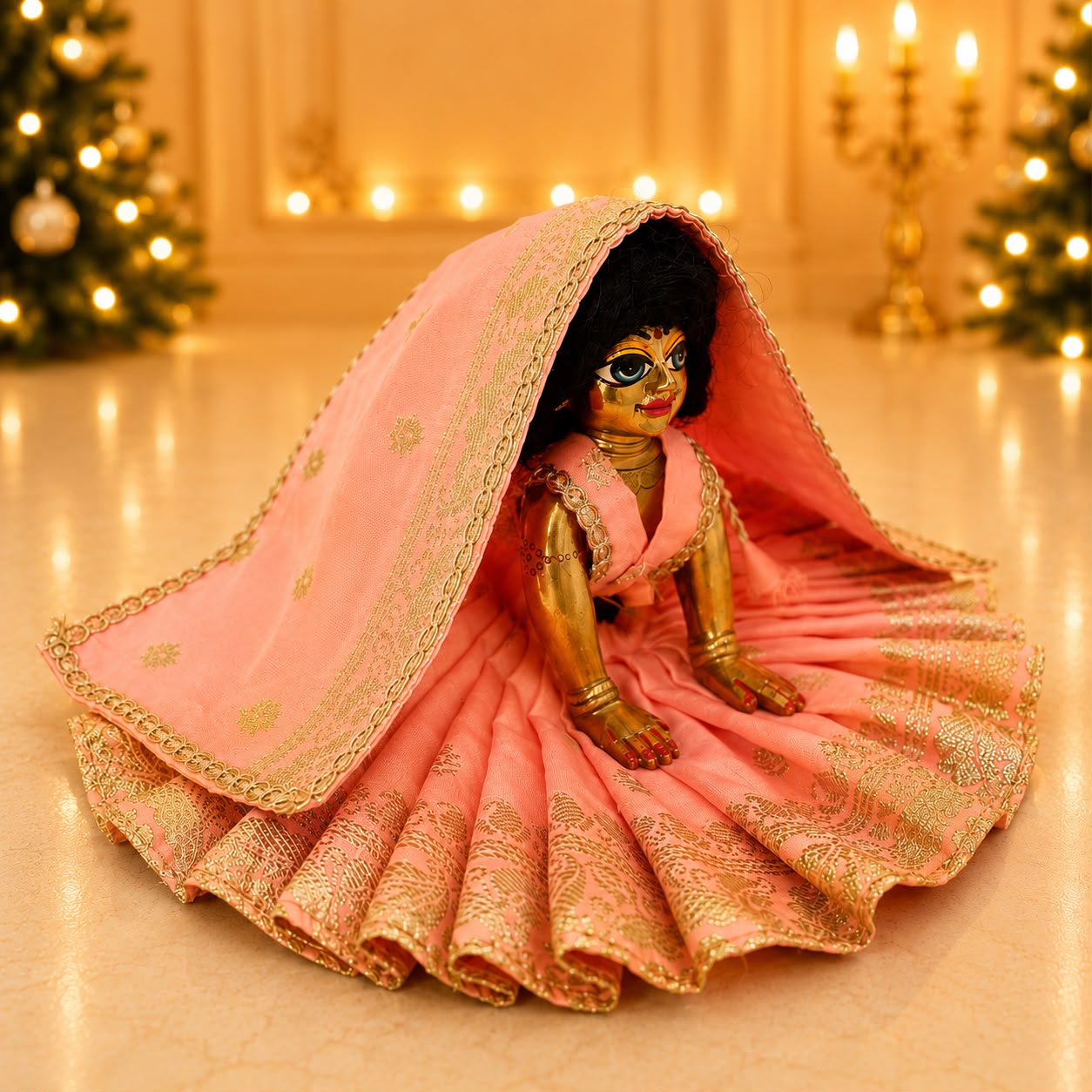 Jogan Meera Banarasi peach Poshak for Radha Ju