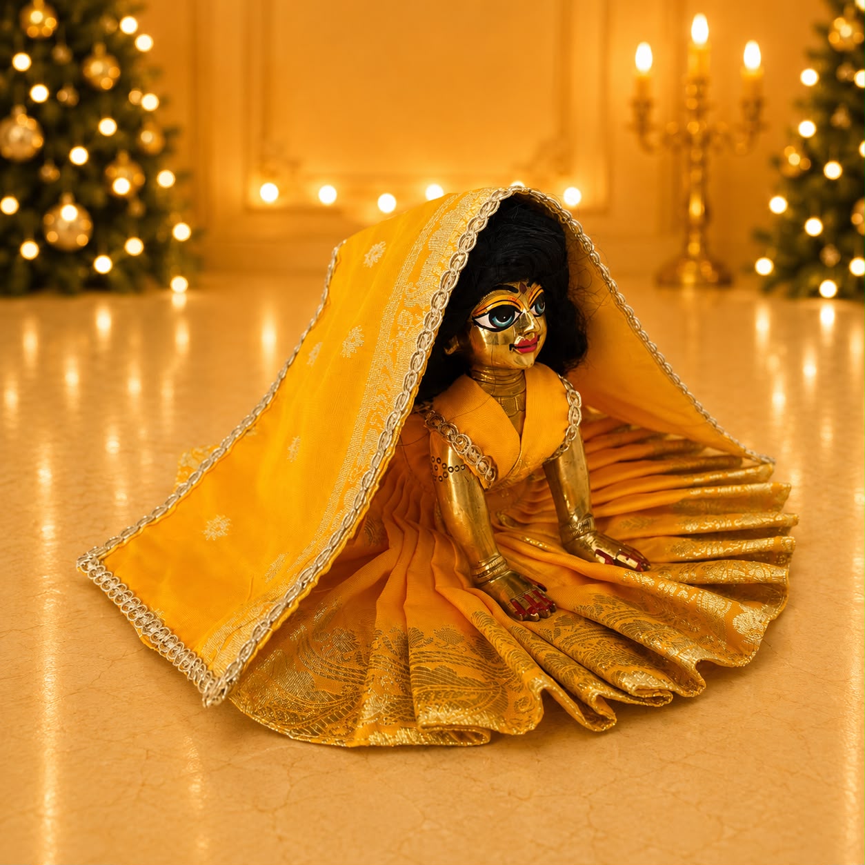 Jogan Meera Banarasi Yellow Poshak for Radha Ju